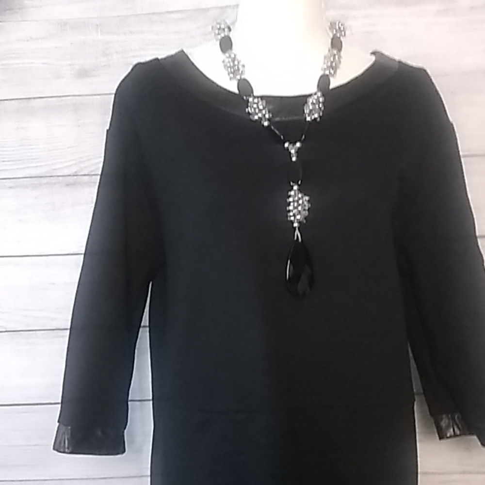 Lord & Taylor black dress w Faux leather trim - Picture 2 of 6